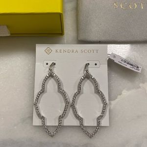 Kendra Scott Abbie Silver Open Frame Earrings in White Crystal NEW Never Worn